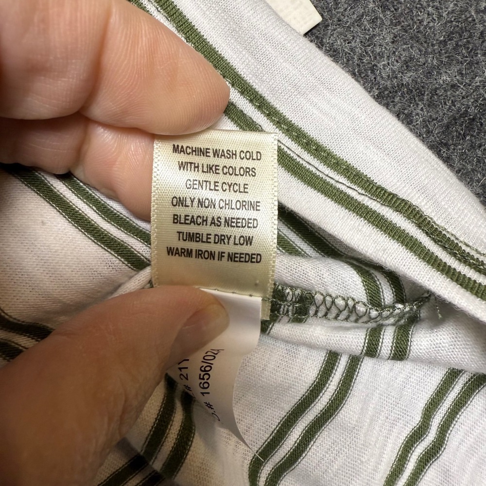 NWT Tru Self Womens Striped Tunic Top Olive Green White XL W Button Shoulder - Picture 7 of 7